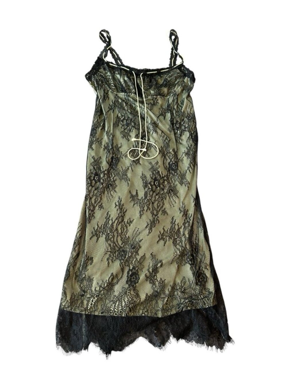 CIDER Black Lace Milkmaid Dress L Green Mesh Whimsigoth Fairy Goth Emo Y2K Witch